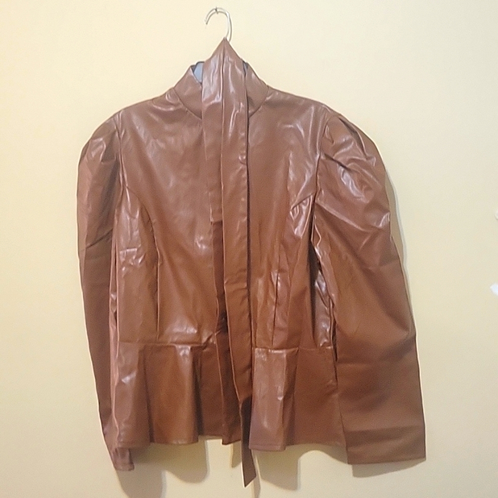 Fashion Nova Faux Leather Belted Peplum Top-3X-NWT